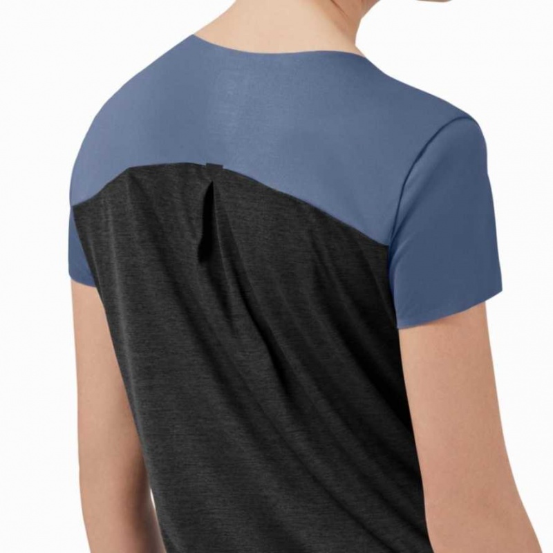 Blue / Black On Performance Long Women's T-shirts | ZRQ985301