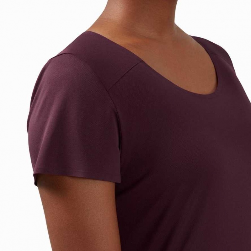 Claret / Black On Performance Long Women's T-shirts | HAN748259