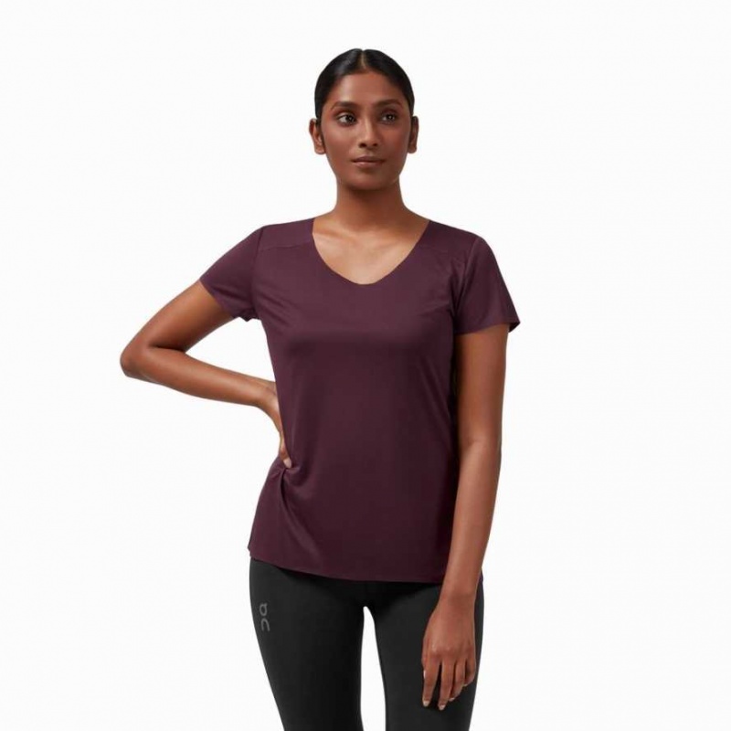 Claret / Black On Performance Long Women\'s T-shirts | HAN748259